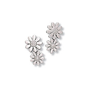 Double Daisy Sterling Silver Flower Earrings